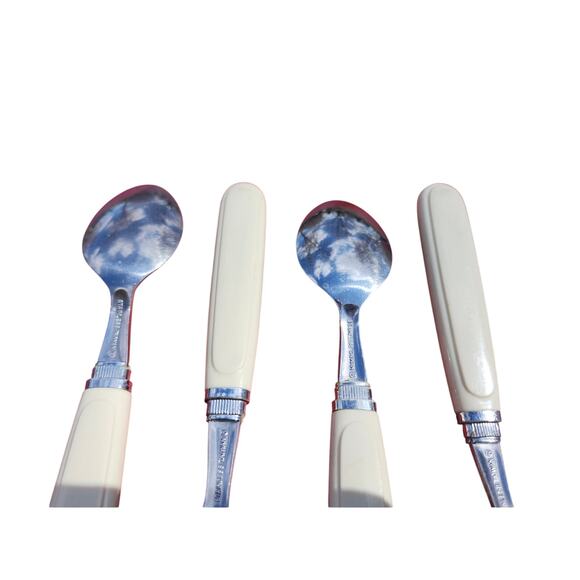 4 Corelle by Coring Forever Yours Stainless Teaspoons Flatware Plastic MCM 6.25" - Picture 7 of 8